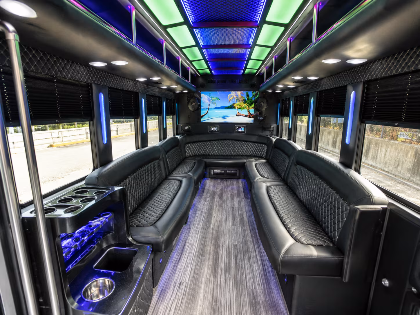 burlington 18 passenger party bus inside
