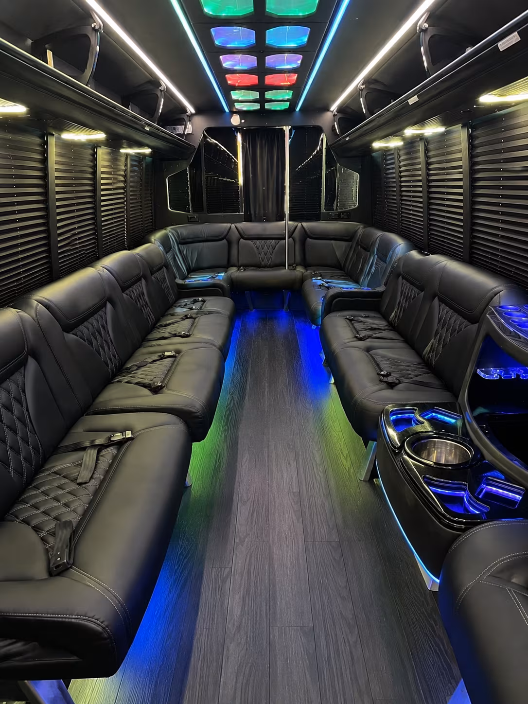 burlington 20 passenger party bus interior