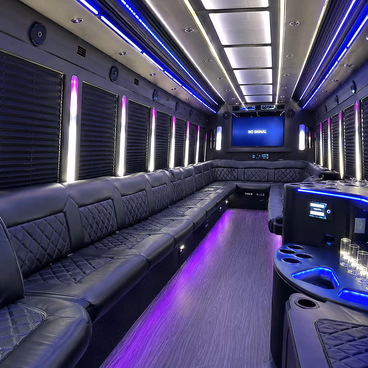 burlington 30 passenger party bus inside