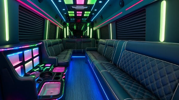 Interior of Charter Bus Company Burlington's Party Bus in Burlington